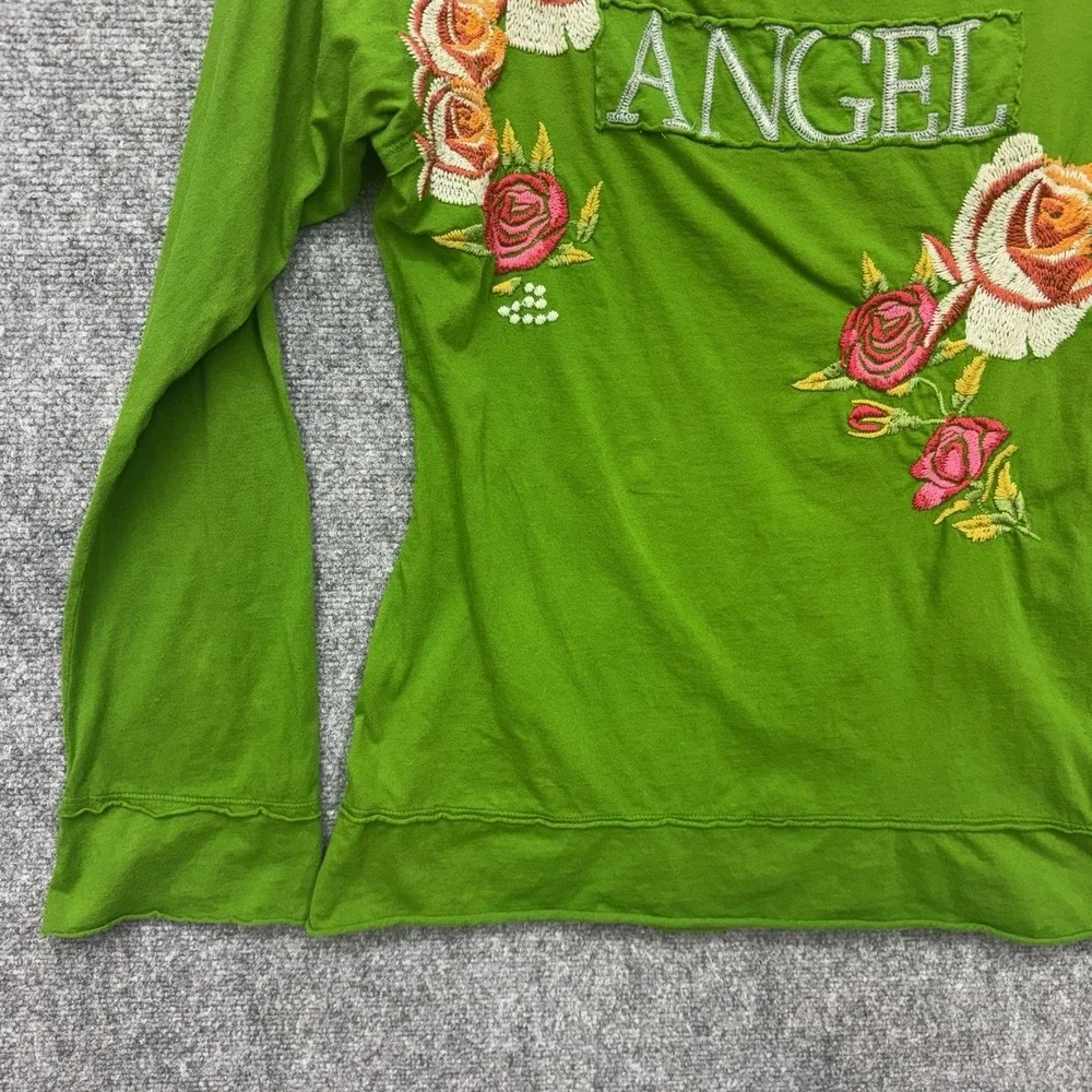 JW Los Angeles green blouse top embroidered roses women's Large w/ small stain - Picture 8 of 10